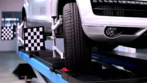 A car having its wheels aligned